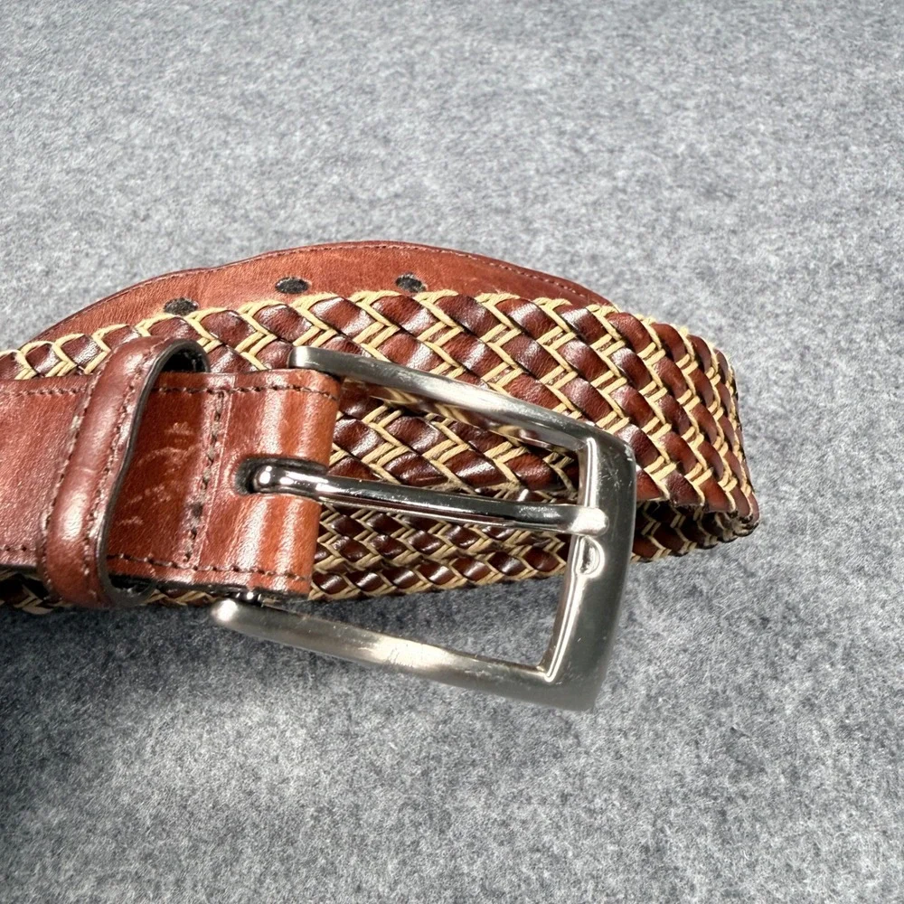 Torini Mens Woven Leather Belt 36 Brown Tan Braided Made in USA 6347